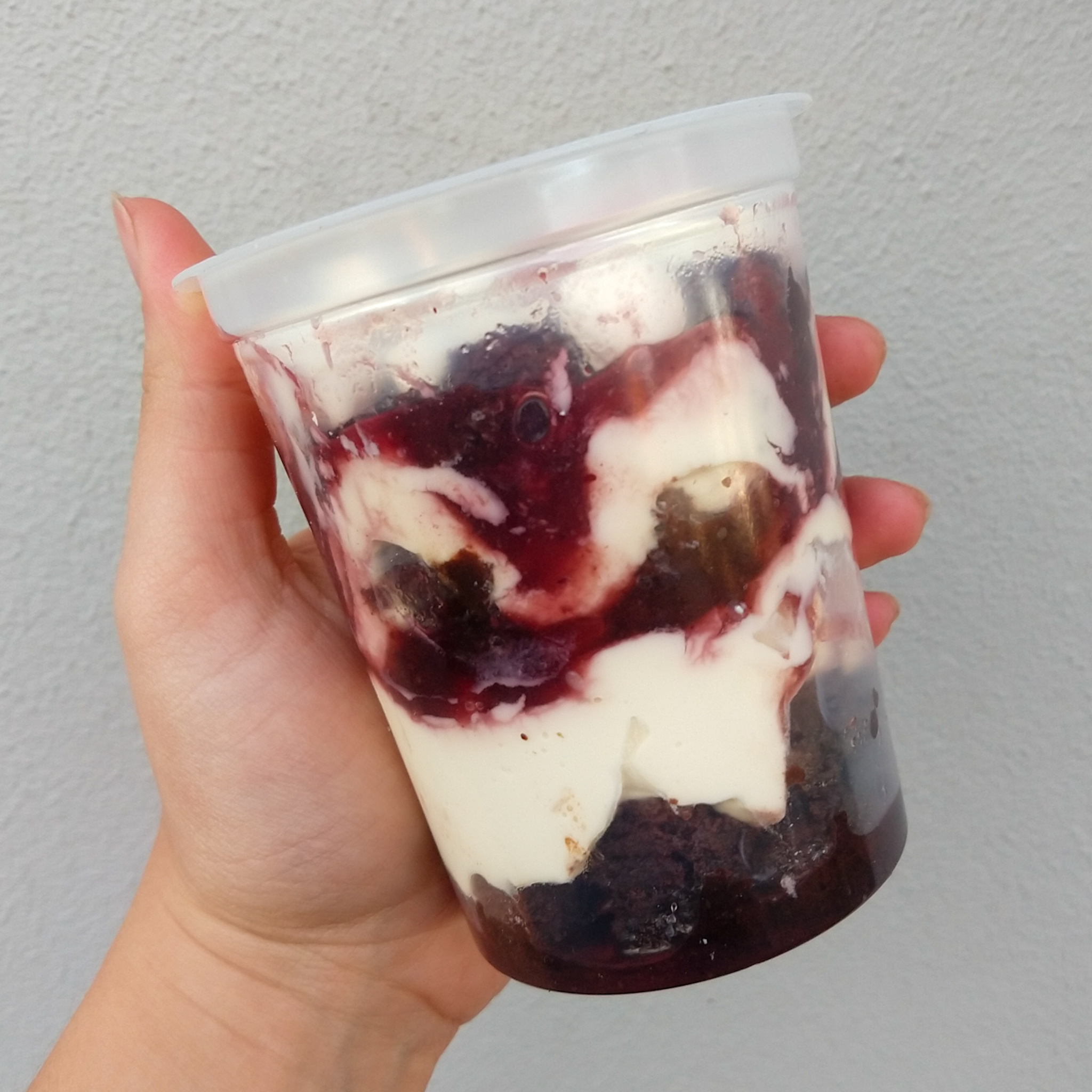 postre patagonia, brownie, merengue, crema y frutos rojos